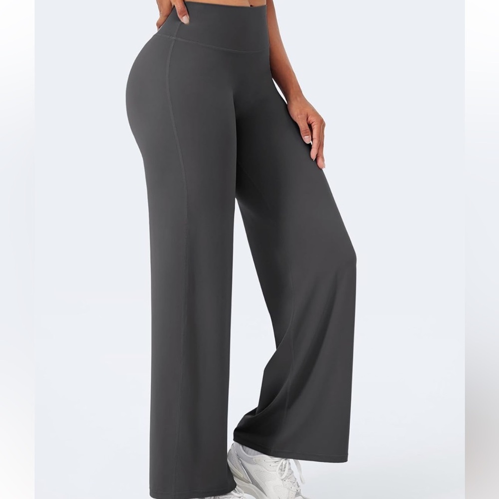 Wide-Leg High-Waist Active Pants - Charcoal Gray